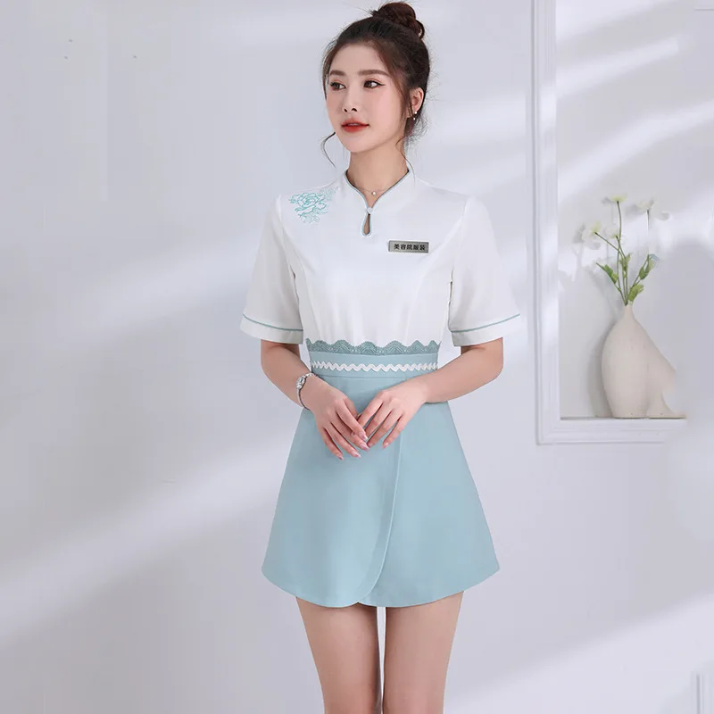 

Esthetic Uniform Summer Short Sleeve Beauty Salon Suit Women's Spa Beautician Clothing Hotel Massage Workwear Korean Overalls