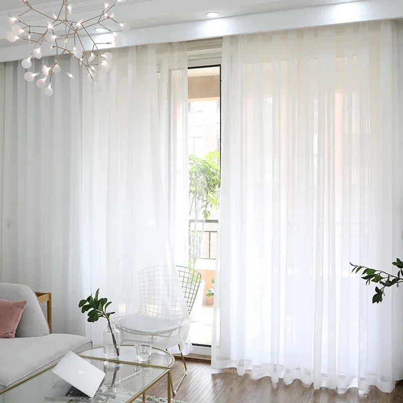 White Tulle Veil Chiffon Curtains for Living Room Balcony Super Soft Great Hand Feeling Decoration Modern Solid Sheer Voile