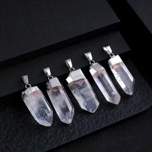 Weißer Kristallquarz Point Pingente, natürliche handgefertigte Reiki -Heilung, Gold- und Silberfarbe, 1PC 6 Hauptverkäufe weiblicher Silber - №5