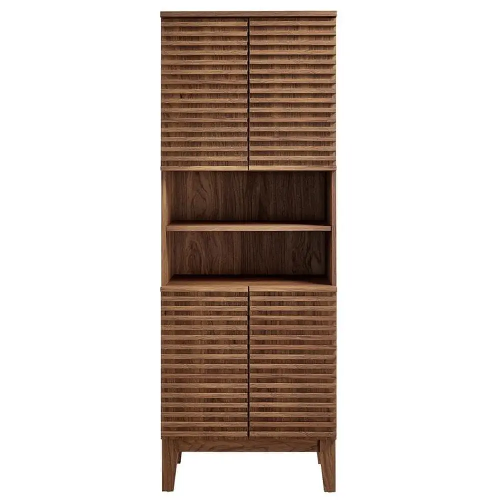 Tall Bathroom Cabinet, Walnut Finish, 63-Inch, Soft-Close Door, Adjustable Shelf, Tapered Leg, Towel Organizer, Customized