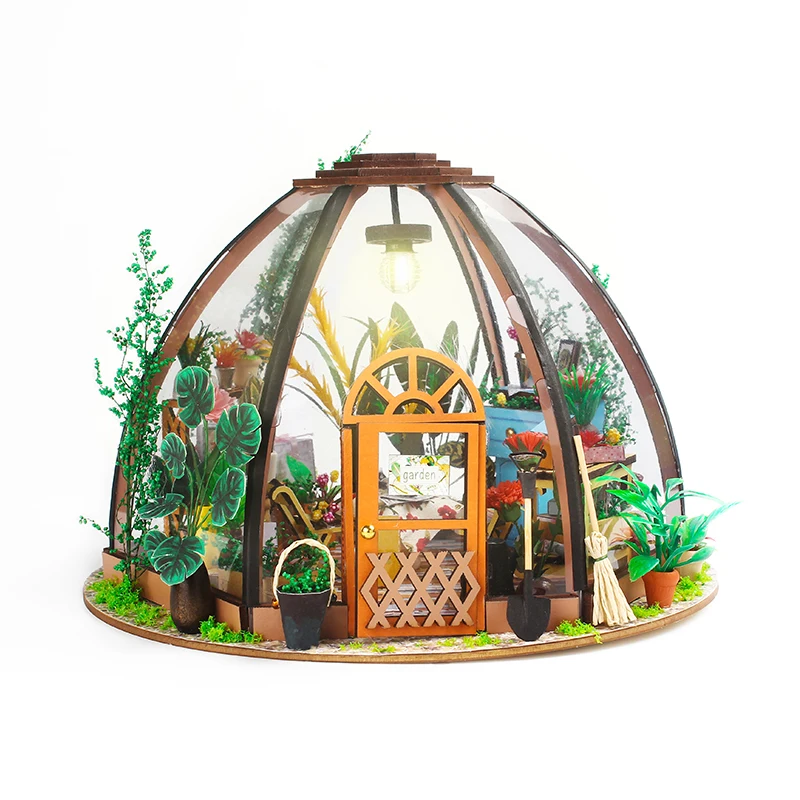 

DIY комплект цветочного дома, деревянный мини-кукольный домик, 3D головоломка в сборе, модель здания, игрушки, домашняя спальня с мебелью, кукольный домик, подарки