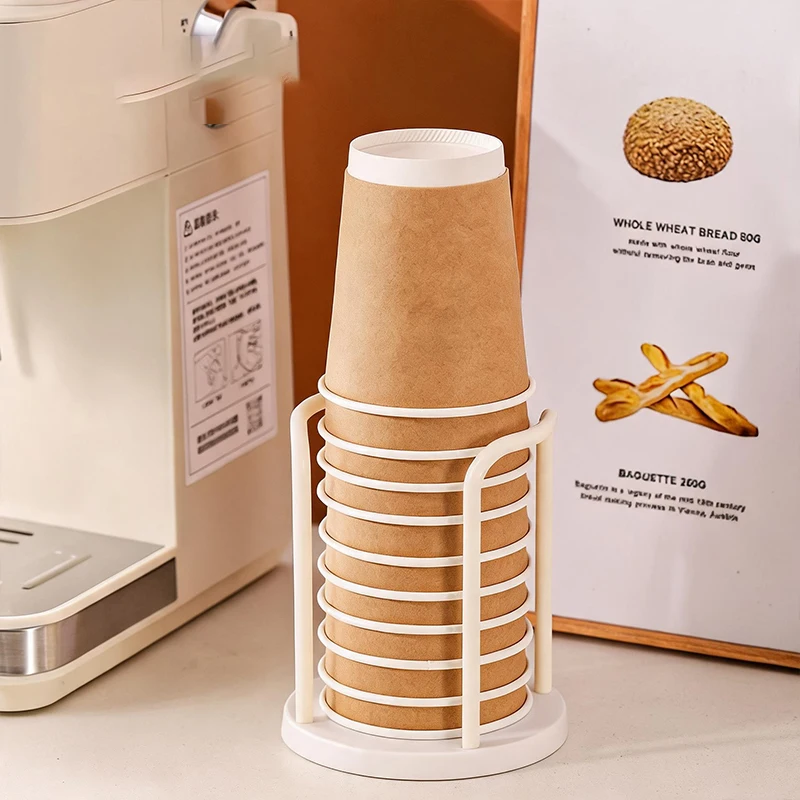 Disposable Cup Storage Holder Imitation Walnut Wood Tea Cups Dispenser Desktop Paper Cup Rack Shelf Mug Display Stand with Stic