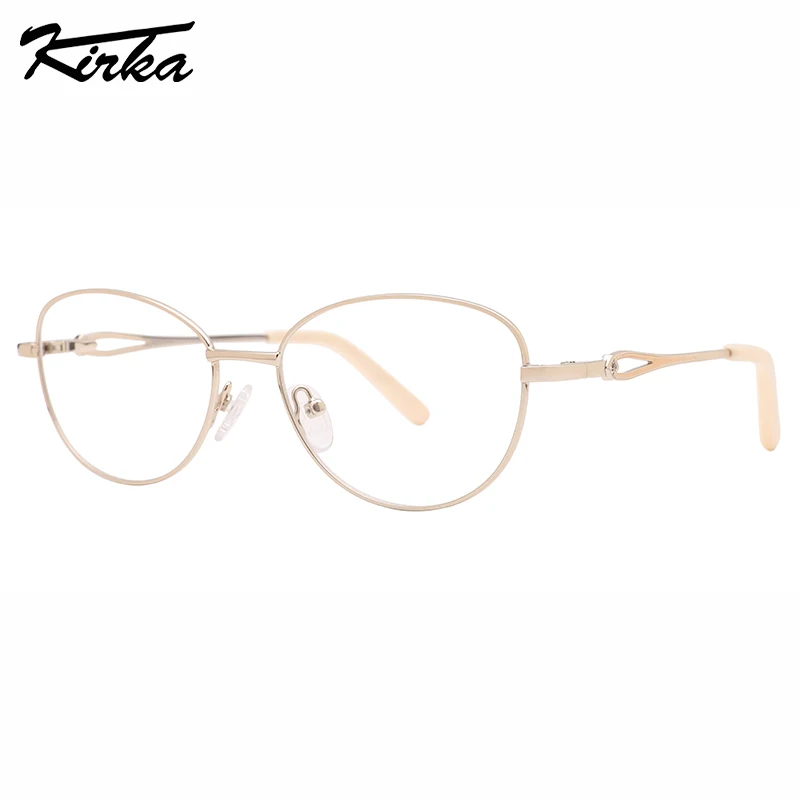 Kirka Female Eyewear Triangle Cat Eye Frames Shine Colors Metal Glasses for Women Diamond Gems Temples Optical Frames MW1063