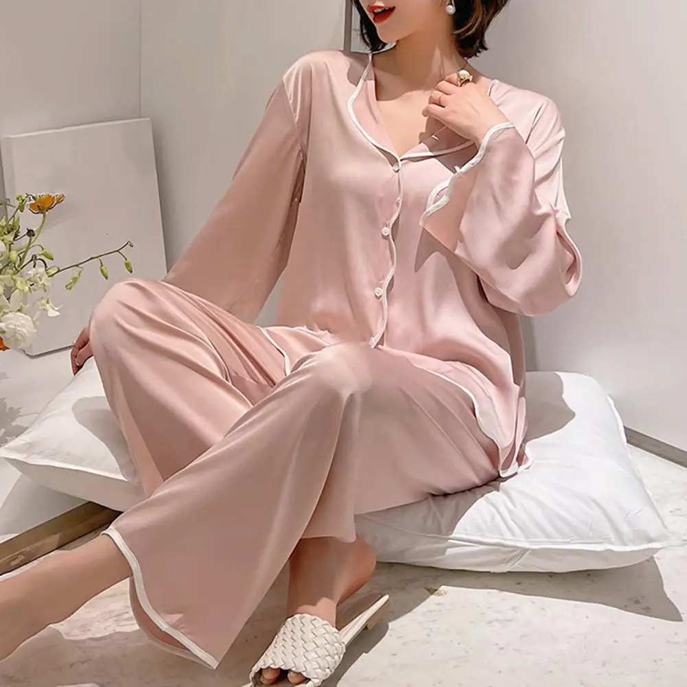 2025 Spring Autumn New Satin 2 Pieces Pajamas For Women Fashion Cardigan Women's Pajamas Sweet Bow Printing Loungewear Women Set