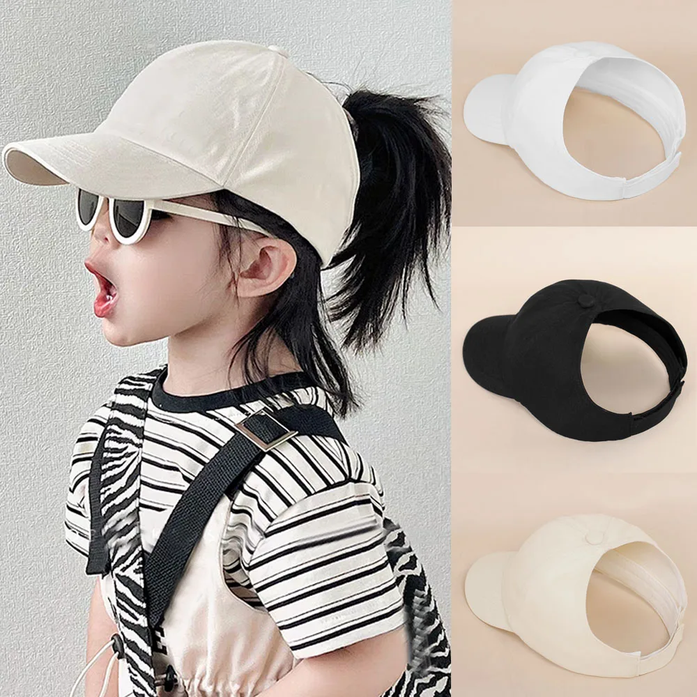 

Simple Solid Color Summer Cap For Children High Ponytail Baseball Kids Girls Sun Visor Hats Empty Top Outdoor Sunshade Sun Hat