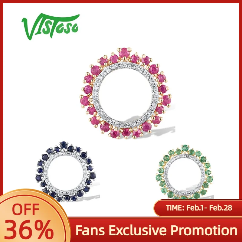 

VISTOSO настоящий кулон из желтого белого розового золота 14 карат 585, для женщин, сверкающий бриллиант, изумрудно-синий сапфир, рубин, круглые ювелирные изделия