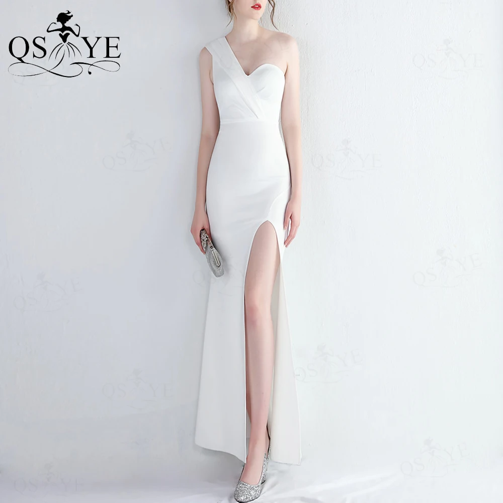 Abiti da sposa bianchi semplici abito da sposa monospalla elasticizzato abito da sposa semplice increspato guaina abito da sposa Sexy diviso matrimonio