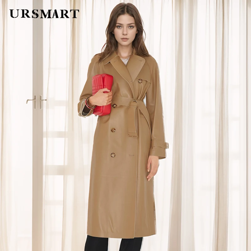 2024 Women’s Leather Trench Coat autumu winner High quality Double-Breasted Long Genuine leather coat