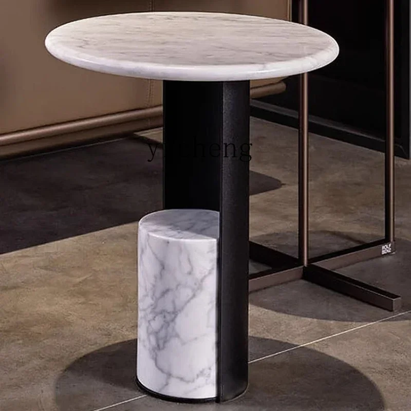 B1 living room sofa corner few natural medium white marble simple round balcony household small apartment tea table