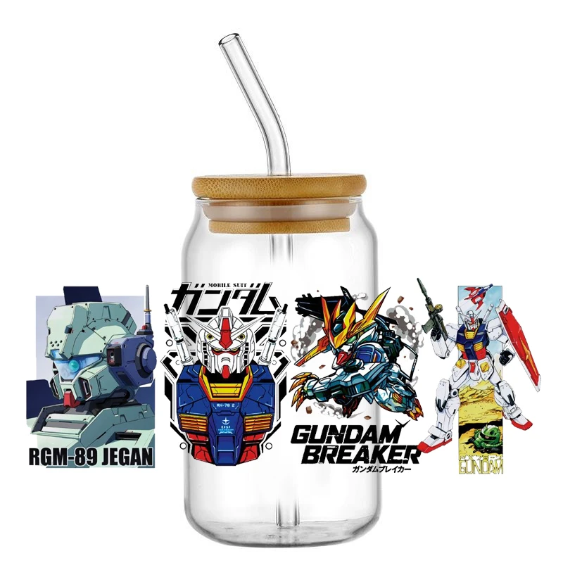 popular Gundam robot deformation pattern 16OZ UV DTF Cup Wraps Ready To Apply Waterproof Transfer Stickers For Libbey Glass Can