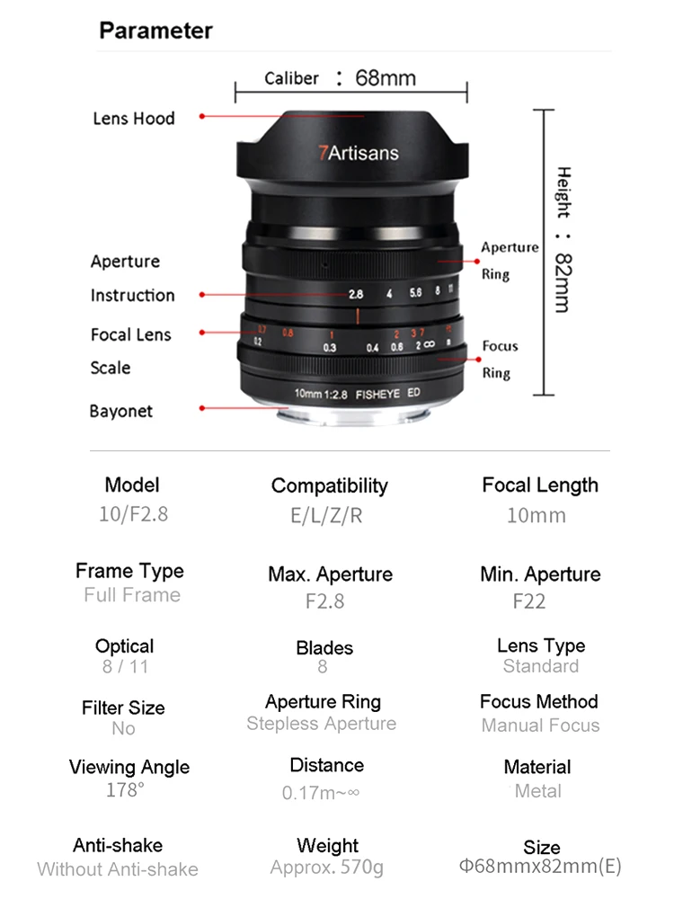 7artisans 10mm F2.8 Fisheye Ultra Wide Angle Manual Focus Prime Camera Lens for L Mount Canon EOS R Sony E Nikon Z a7c a7m z8 zf