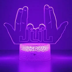 3D Rap singer Julien Mari gesture logo Night Light with Remote Control Room Decor Lamp Birthday Valentine's Day Christmas Gifts