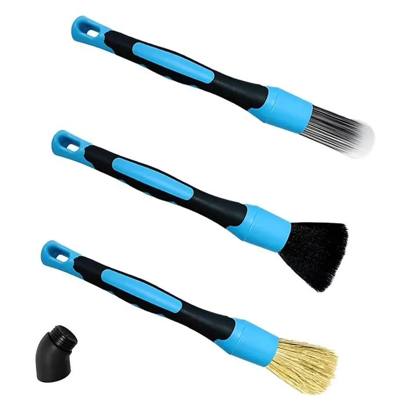 ABNL Car Detailing Brush Set-3PCS Ultra Soft Scratch-Free Boar Hair Brushes With Elbow For Auto Interior Cleaning