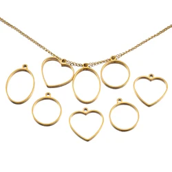 5pcs Hollow Geometric Stainless Steel Heart Oval Round Frame Blank Bezel DIY Earrings Pendant Base Charm Necklace Jewelry Making