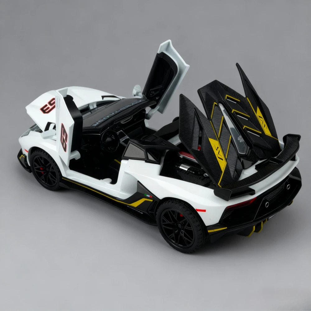 1:32 escala svj63 v12gt modelo de carro esportivo brinquedo metal diecast música luz puxar para trás modelos de veículos em miniatura crianças ornamentos de mesa