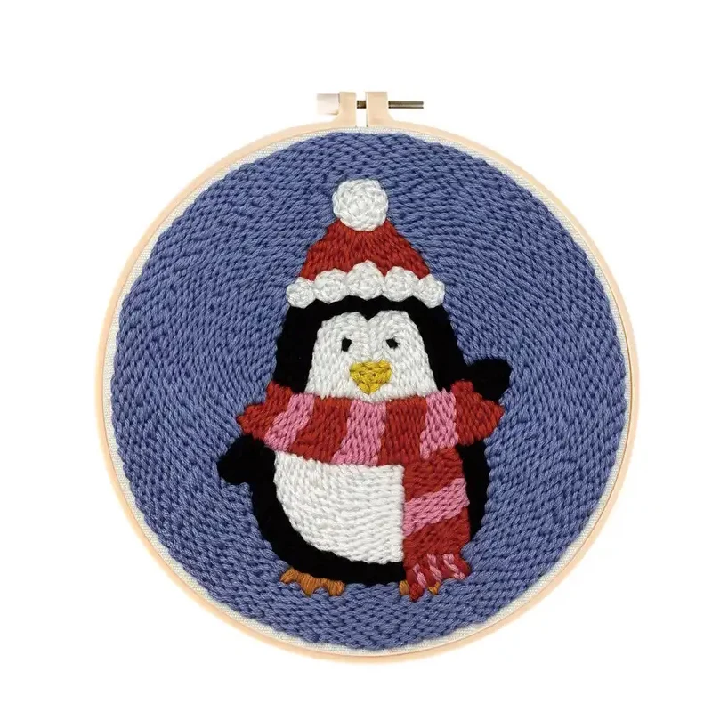 Women Penguin Stamp Embroider Kit Handmade Pock Needle Wool Cross Stitch Punch Kit For DIY Crafter Beginner Gift