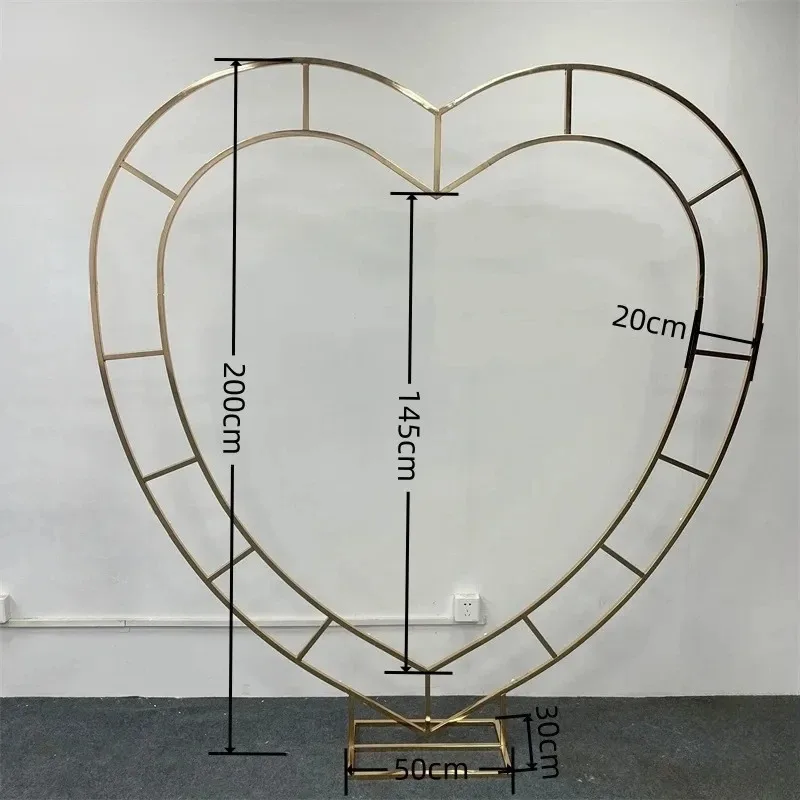 1PC New Iron Craft Heart-Shaped Wedding Arch Prop | Double Ring Love Design Background Decor | Stage Ceremony & Photo Booth Crea