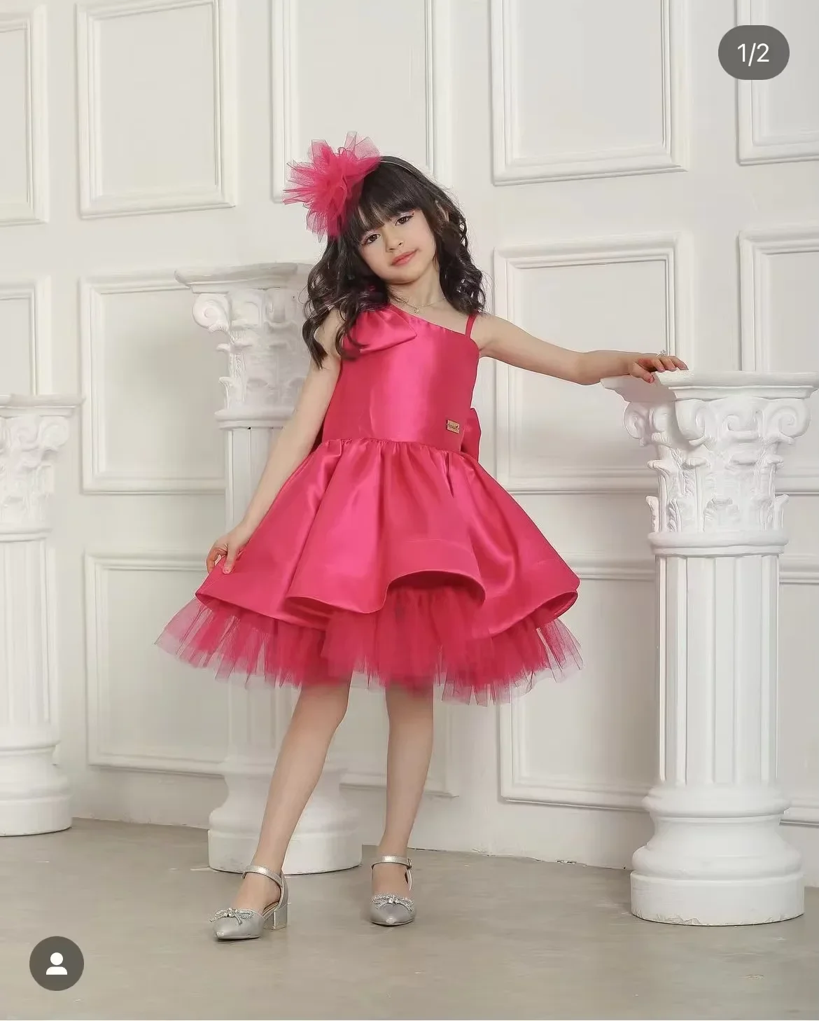 

Rose Red Lovely Flower Girl Dresses for Wedding With Bow Satin Knee Length Girl Kids Birthday Party First Holy Communion Gowns