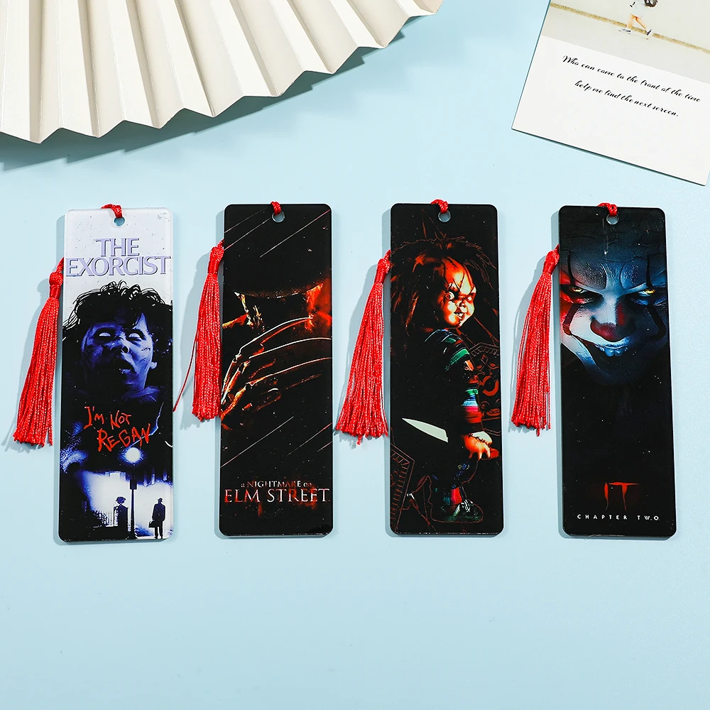 1 Pc Horror Movie Themed Bookmark, Acrylic Bookmark with Tassel for Bookworm Ladies, Book Lovers, Reading Marker Stationery