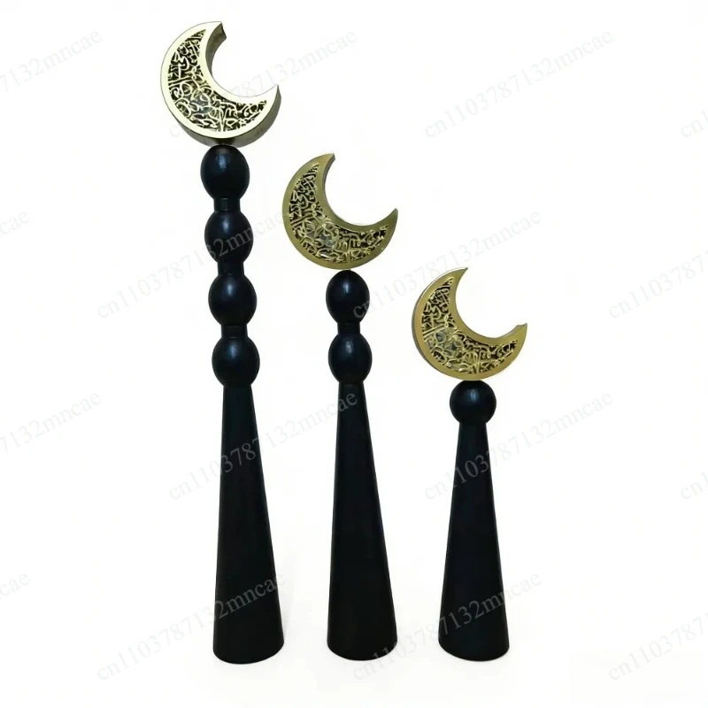 New Middle East Arabic Wooden Luminous Moon Ornament 3Pcs Set Eid Mubarak Ramadan Party Home Decor