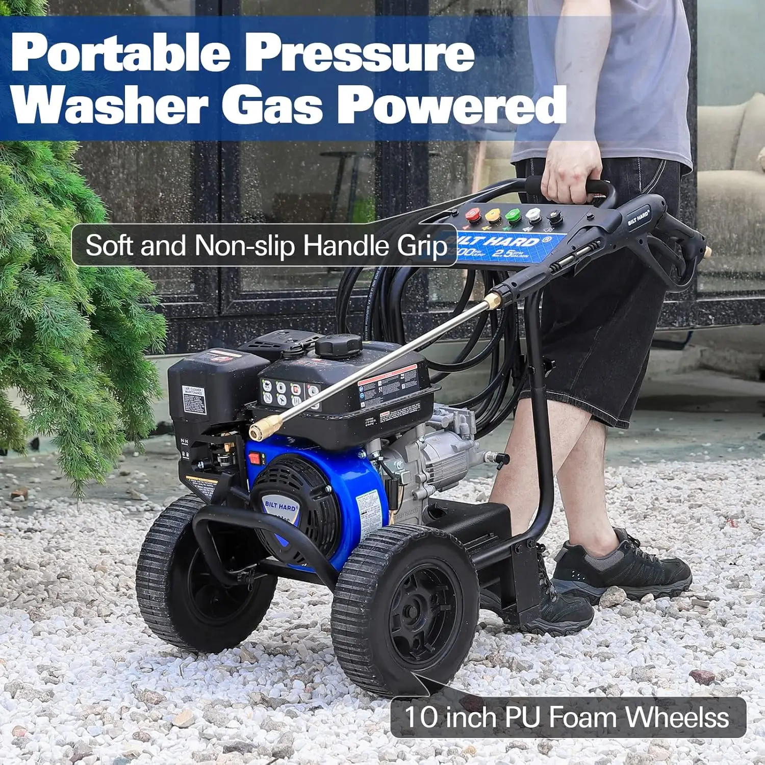 HARD 3500 PSI 2.5 GPM Gas Pressure Washer, 224cc 4-Cycle Engine, Heavy Duty Gas Power Washer with Spray Gun and Wand, 5 Qui