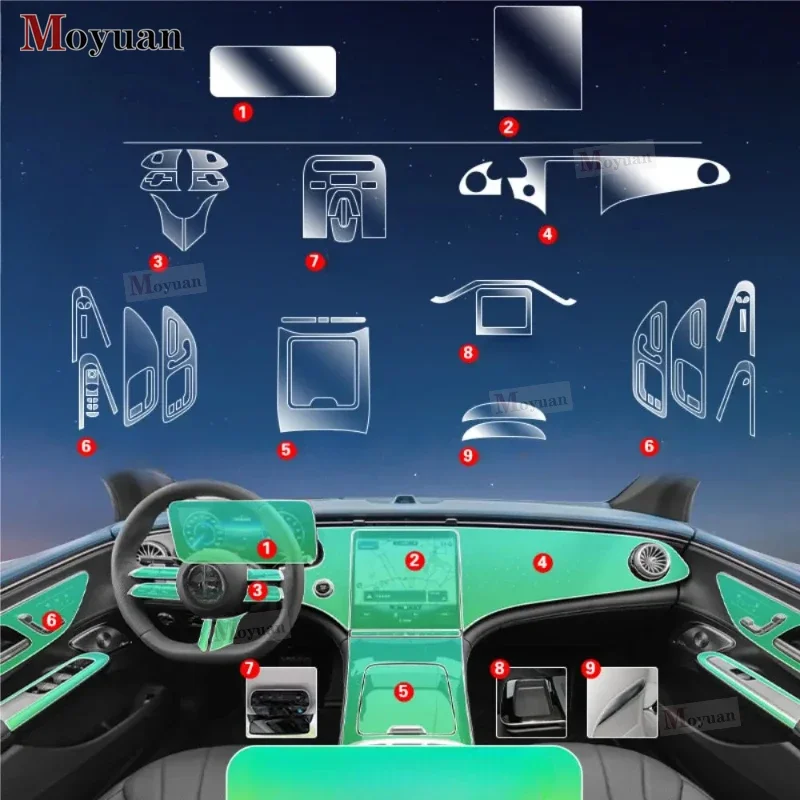 For Mercedes Benz EQE 350 500 SUV 2023 2024 Car Accessories interior Thin film transparent TPU Gear Panel Center Console Sticker