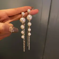 JOPearl-Boucles d'oreilles à long pompon coréen pour femmes, goutte de fleur de tempérament, boucles d'oreilles Ling recrutées, cadeaux de bijoux de fête de mariage, patients