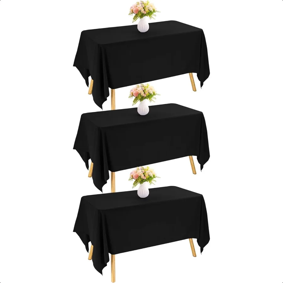 

3 Pack Rec Black Table Cloth Bulk Washable Polyester Table Cover for Wedding Dining Table Buffet Parties Banquet Decoration60x1