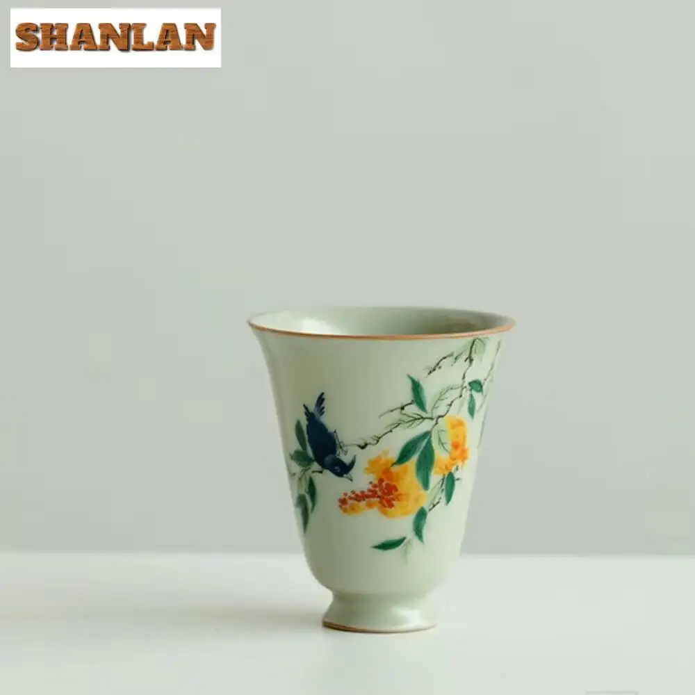 

Желтая керамическая чашка 90 мл в стиле ретро с ароматом цветов и птиц