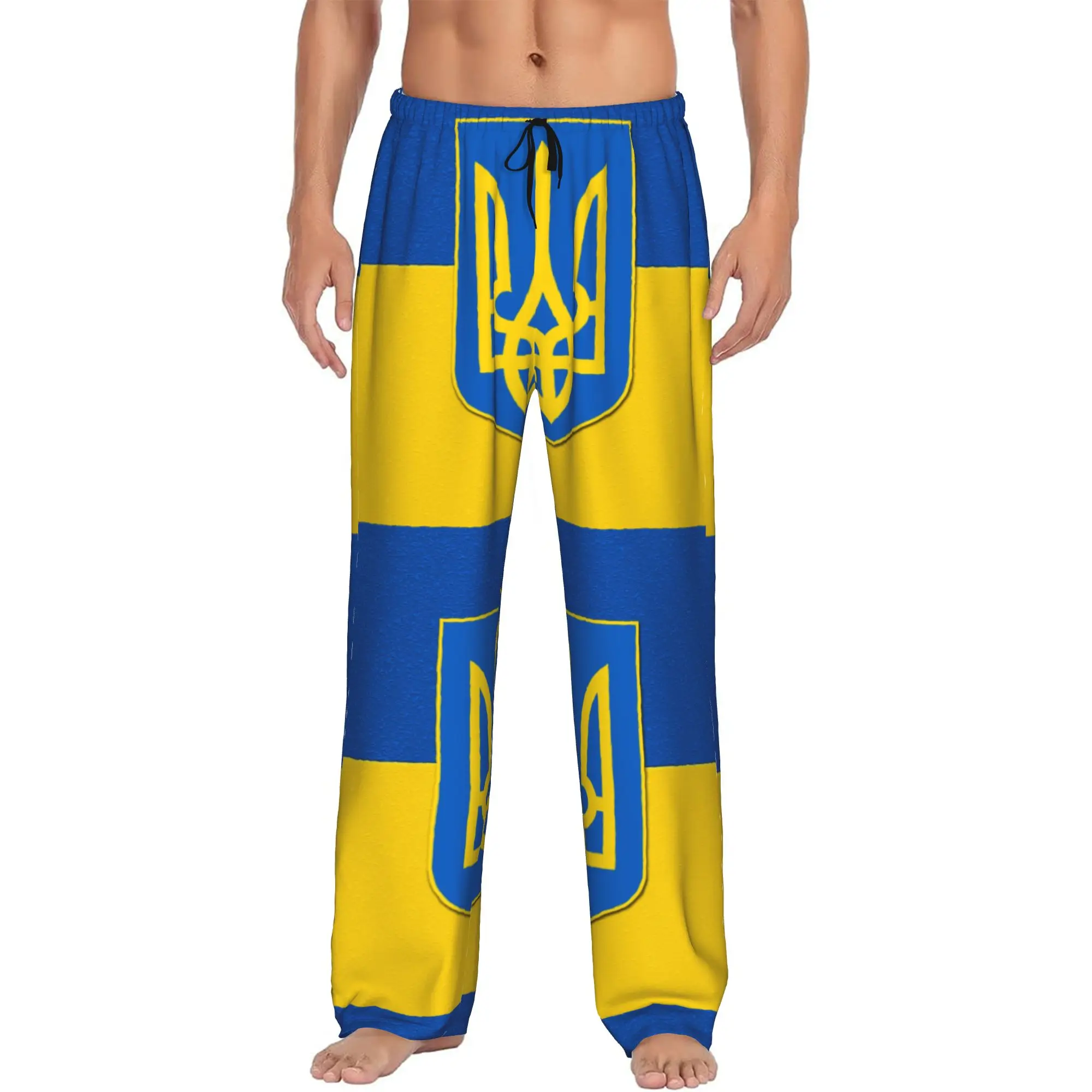 

Custom Print Flag Of Ukraine Pajama Pants Men's Ukrainian Patriotic Coat Of Arms Sleep Sleepwear Bottoms with Pockets