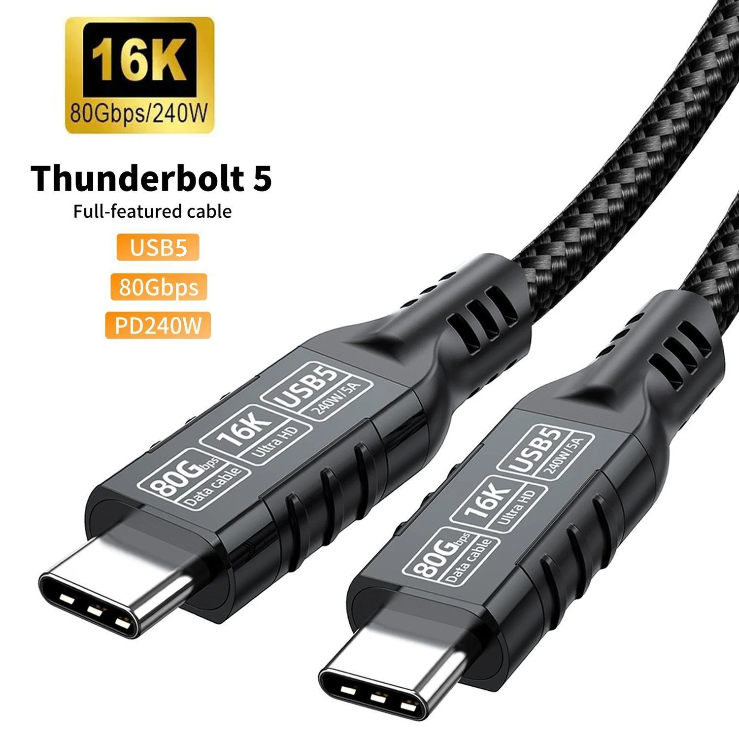 PD240W 80Gbps USB 5 Thunderbolt 5 Type-C كابل 16K 8K 48V/5A Type-C إلى USB C آيفون 16 برو اللوحي التبديل المحمول ماك بوك برو