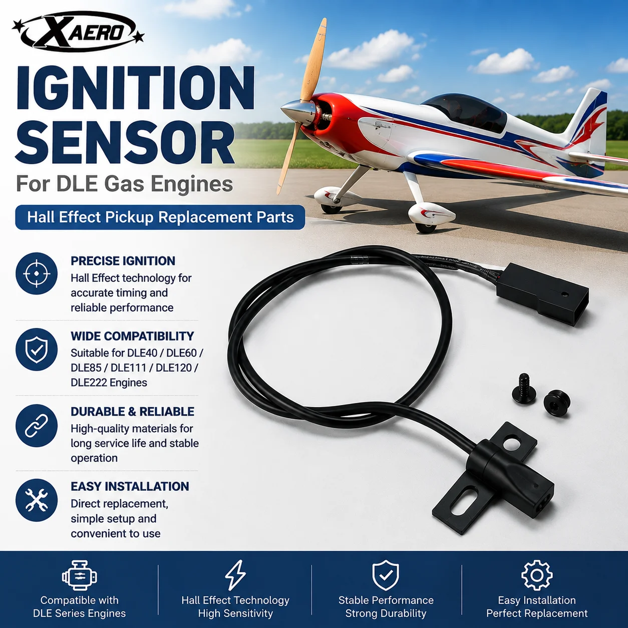 Ignition Sensor for DLE40 DLE60 DLE85 DLE111 DLE120 DLE222 Engine, RC Airplane Gas Motor Hall Effect Pickup Replacement Parts