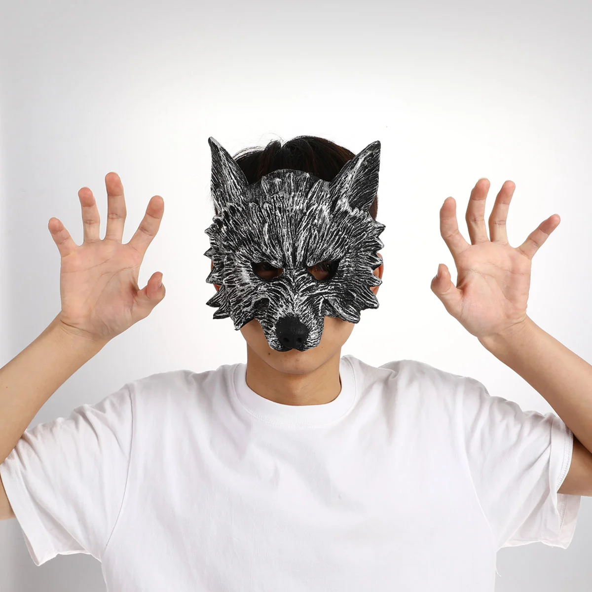 NUOLUX Máscara de cabeça de lobo cinza fantasia vestido adereços de festa para cosplay Halloween Masquerade