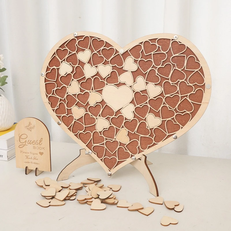 Wedding Sign-in Table, Wooden Love-shaped Wedding Card Table, Wedding Arrangement Table Setting Party Party Sign-in Card