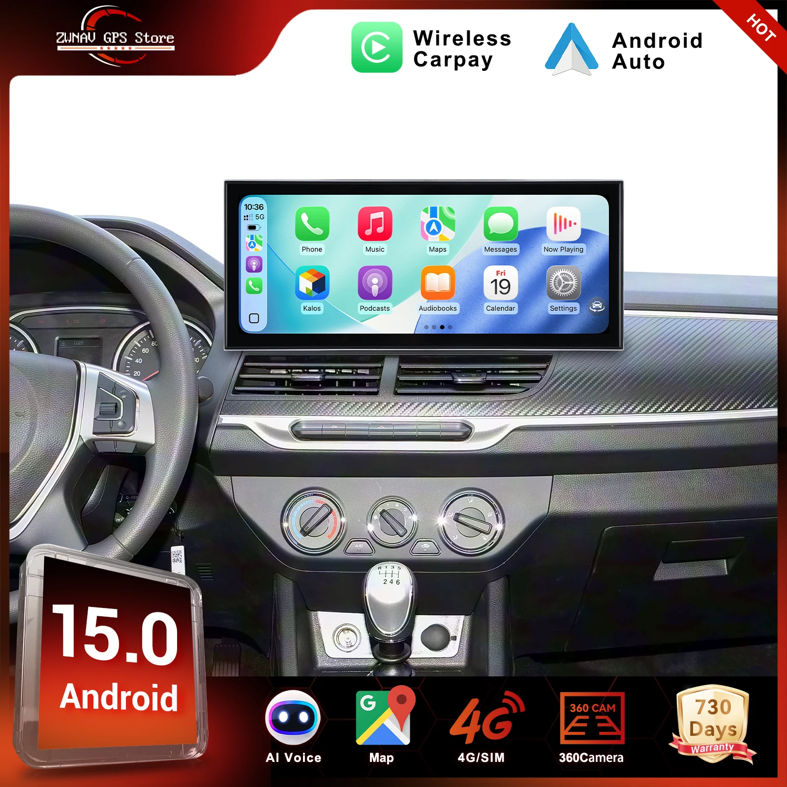 

ZWNAV 15,8-дюймовый экран Android 15 для двигателей Great Wall Wingle 7 2018-2022, автомобильный радиоприемник CarPlay Android 15, GPS, мультимедийный плеер, головка