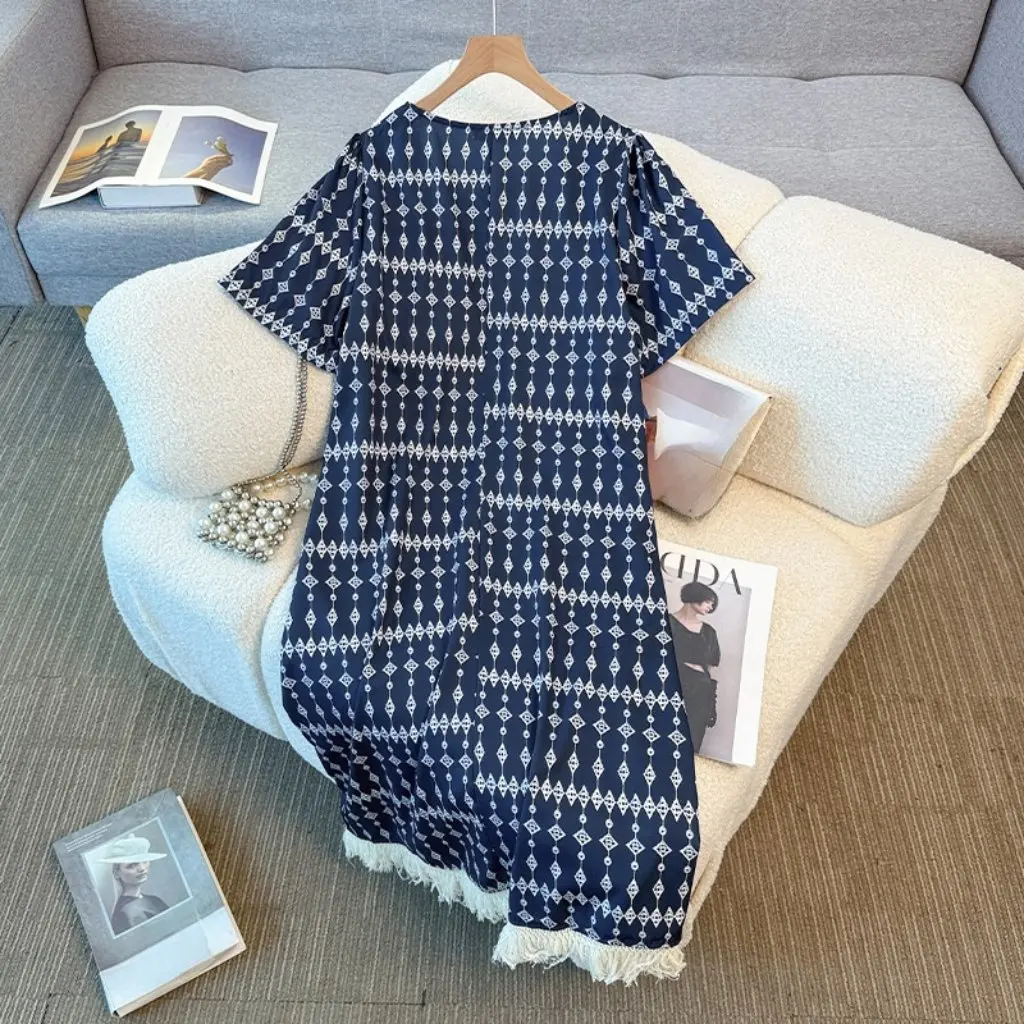 

Новое летнее женское платье большого размера с кисточками во французском стиле, элегантное модное женское платье больших размеров