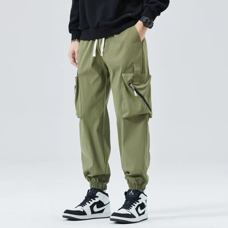 

3D large pocket fashion trend casual style multi pocket ankle binding work pants handsome 2025 new men's pants casual