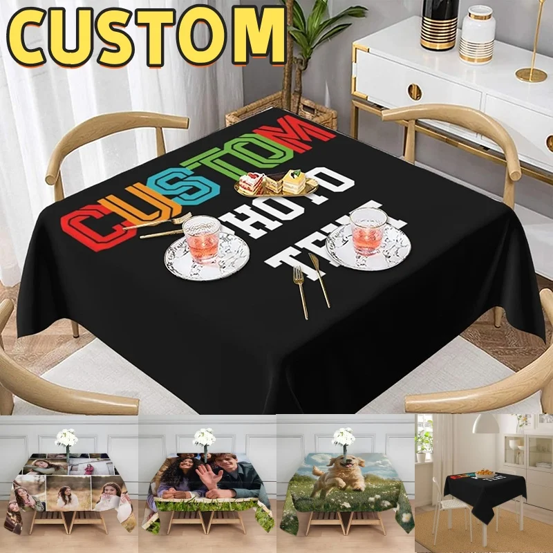

1pc Personalized Photo/Text Tablecloth, Customed Woven Polyester Square Table Cover for Kitchen Dining, Parties & Home Decor