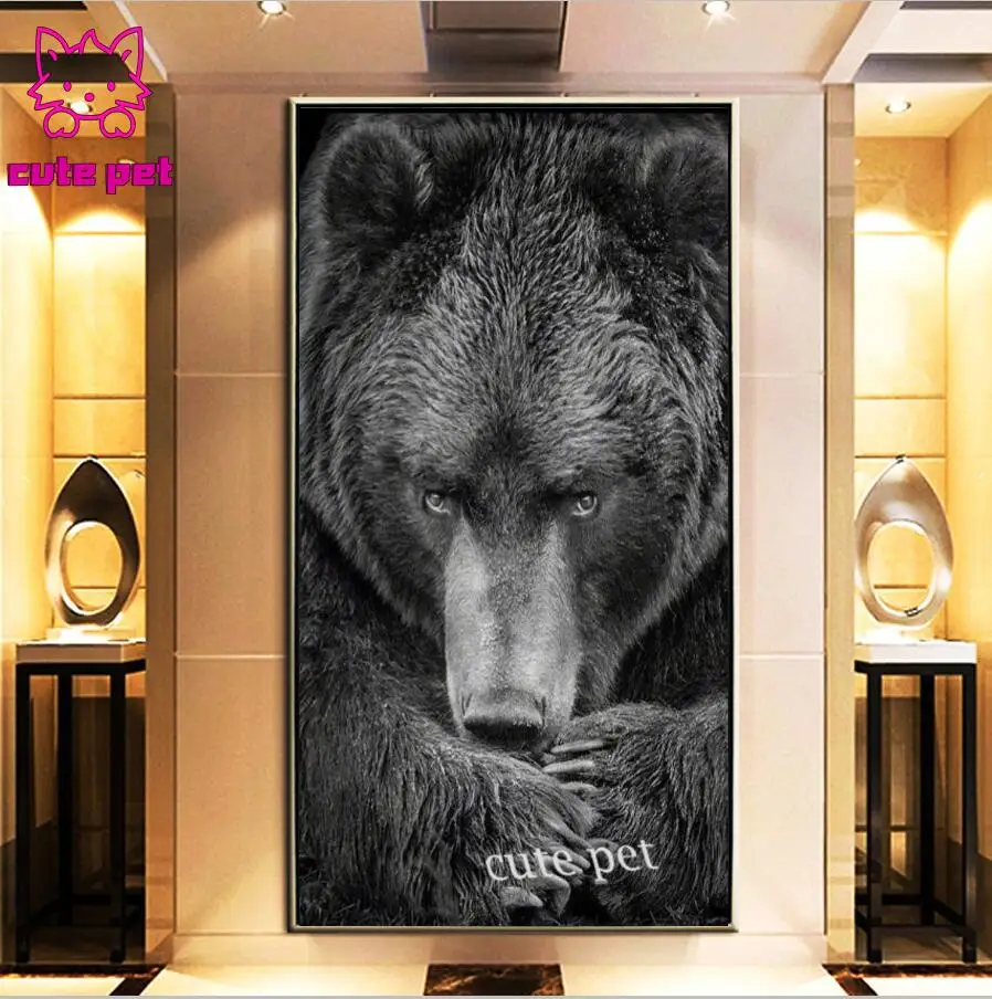 

Diamond Painting Full Square/Round Diamond Black bear Pattern Embroidery Cross Stitch black white animal 5D Rhinestone big size