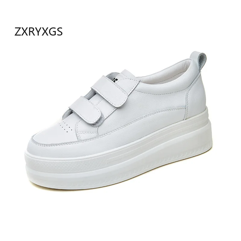 ZXRYXGS Genuine Leather Black White Sneaker 2025 New Autumn Winter Thick Sole Internal Elevation Shoes Woman Wedges Trendy Shoes