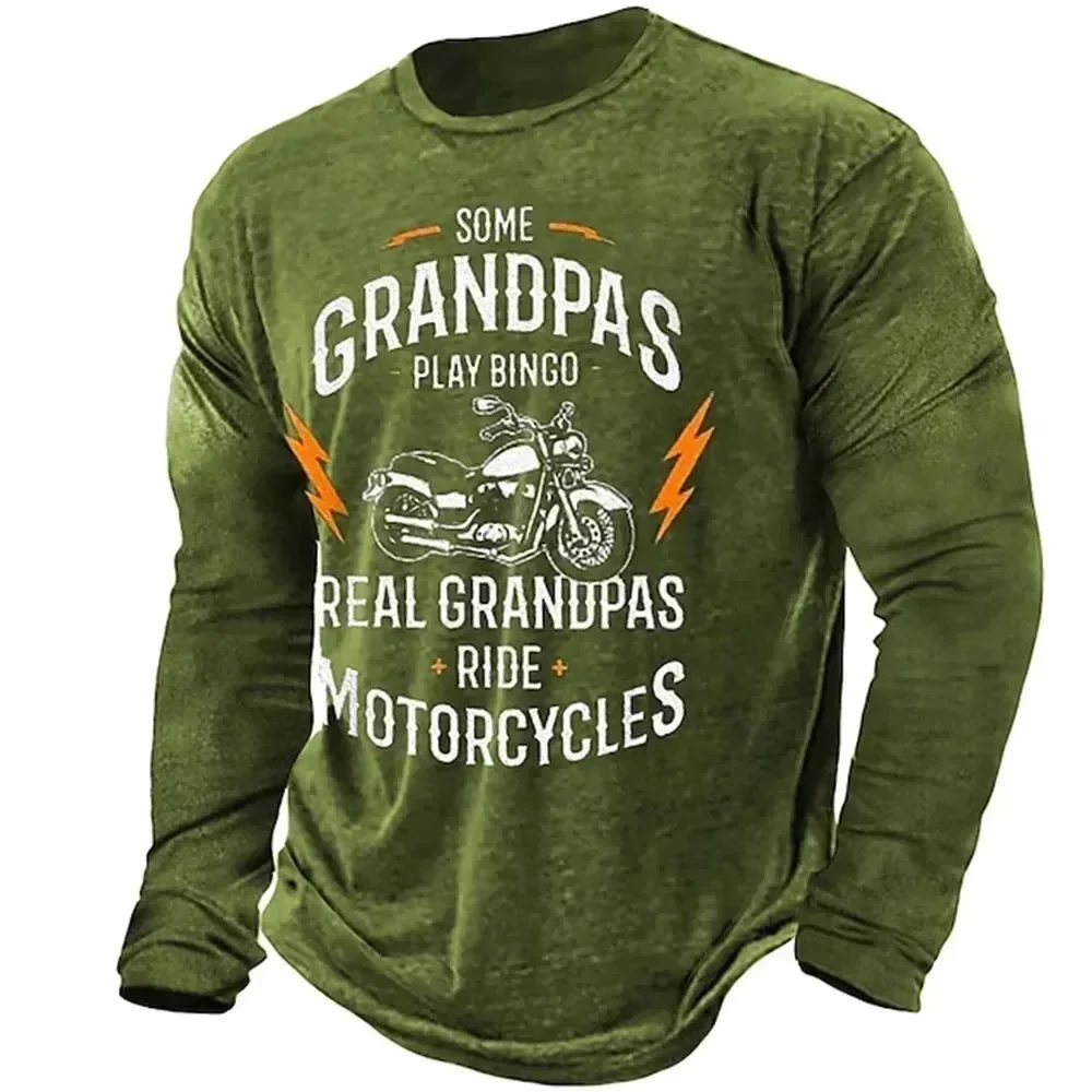 Camiseta Vintage para hombre, camisa de manga larga con patrón de motocicleta, ropa estampada en 3D, ropa de calle gráfica de gran tamaño