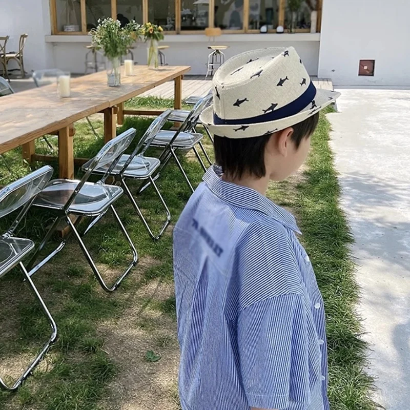 Summer Children\'S Straw Hats Korean Sun Protection Boys Girls Jazz Hats Breathable Straw Hats British Small Top Hats Visor