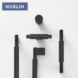 Nurlin Solid Brass Knurling Black Cross Pattern Cabinet Knob Cupboards T-bar Furniture Refrigerator Door Pull Bar Kitchen handle