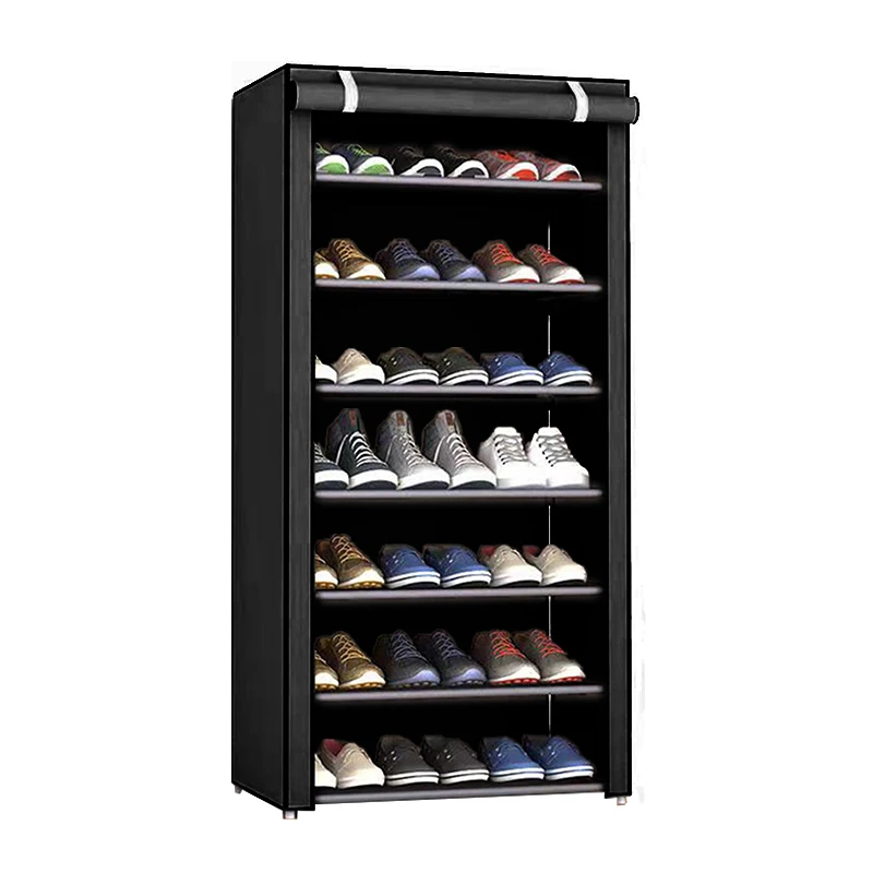 منظم الأحذية 8 مستويات و7 مقصورات قابلة للتكديس ومتينة: مقاومة للرطوبة والخدوش، مثالية للمنازل مع العديد من الأطفال والكراجات