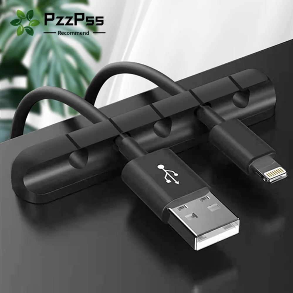 PzzPss-organizador de cables de silicona, enrollador de cables USB, Clips de gestión ordenados de escritorio, soporte de cables para ratón, organizador de cables de auriculares