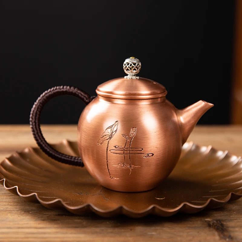 

Purple Copper Teapot Hand Pounded Chinese Style Boiling Tea Boiling Water Kettle Vintage Lifting Beam Kung Fu Tea Set Tea Maker