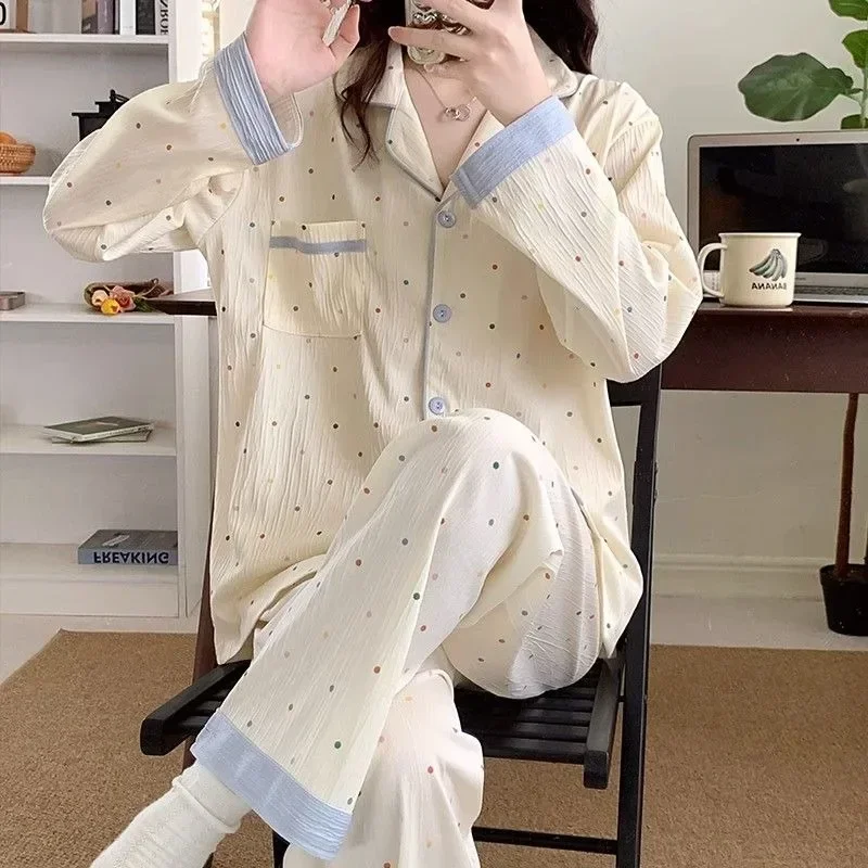 2023 New Pajamas Women's Spring Autumn Loose Loungewear Cute Long Sleeved Sleepwear Cartoon Student V-neck Homewear Set