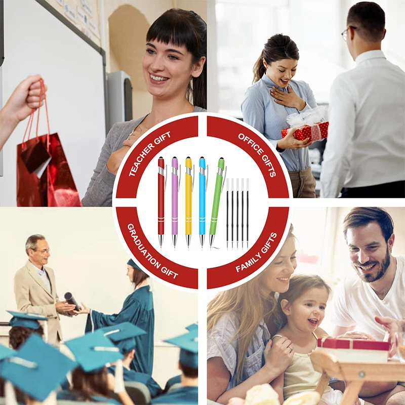 Penna a sfera retrattile con stilo 2 in 1 da 10 pezzi con punta a stilo penna a sfera con inchiostro nero penna stilo in metallo per Touch screen