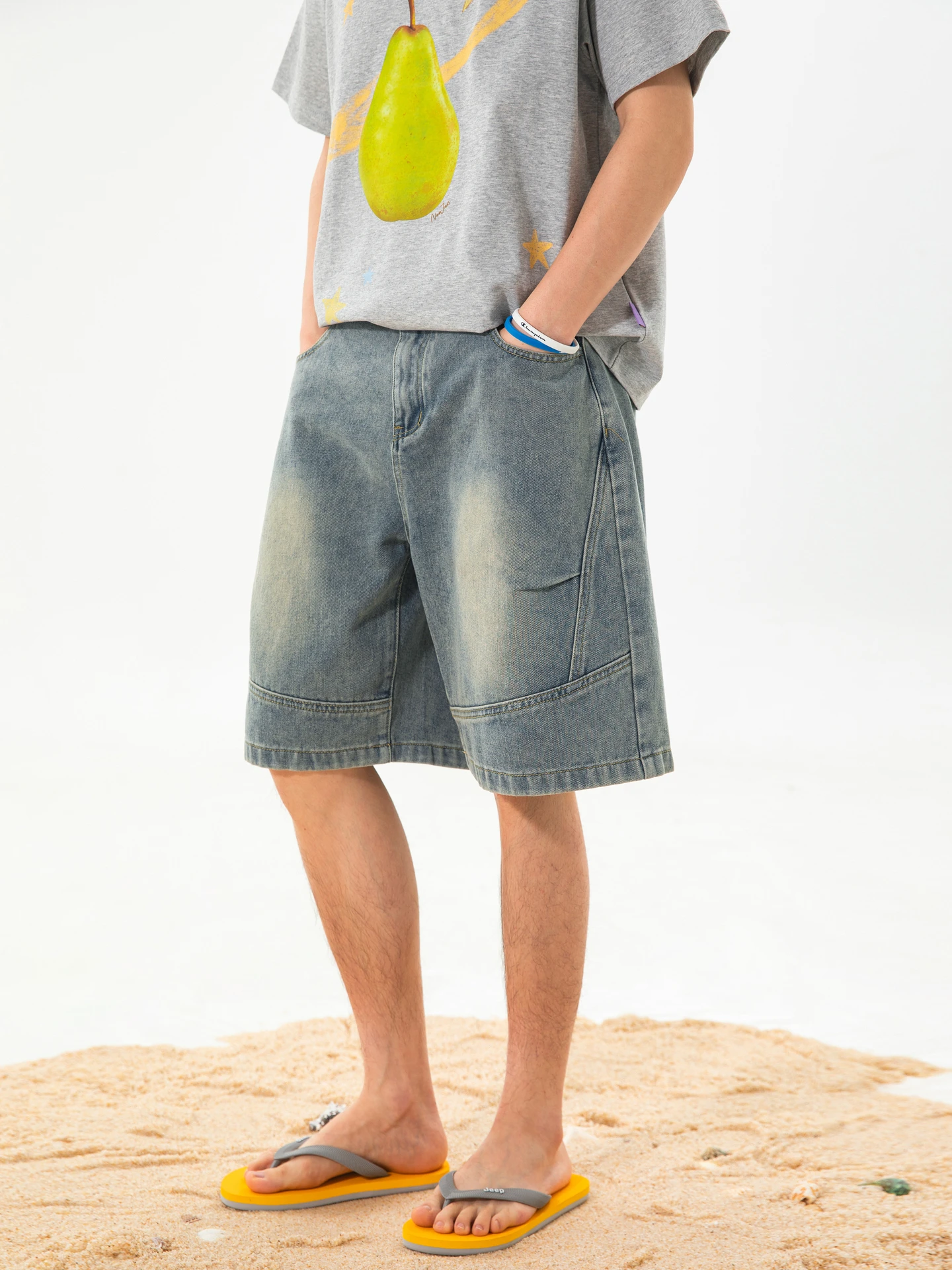 Wukong Has Goods Trendy Brand Waed Vintage Straight Leg Jeans orts Men Retro Summer Loose Versatile Casual orts