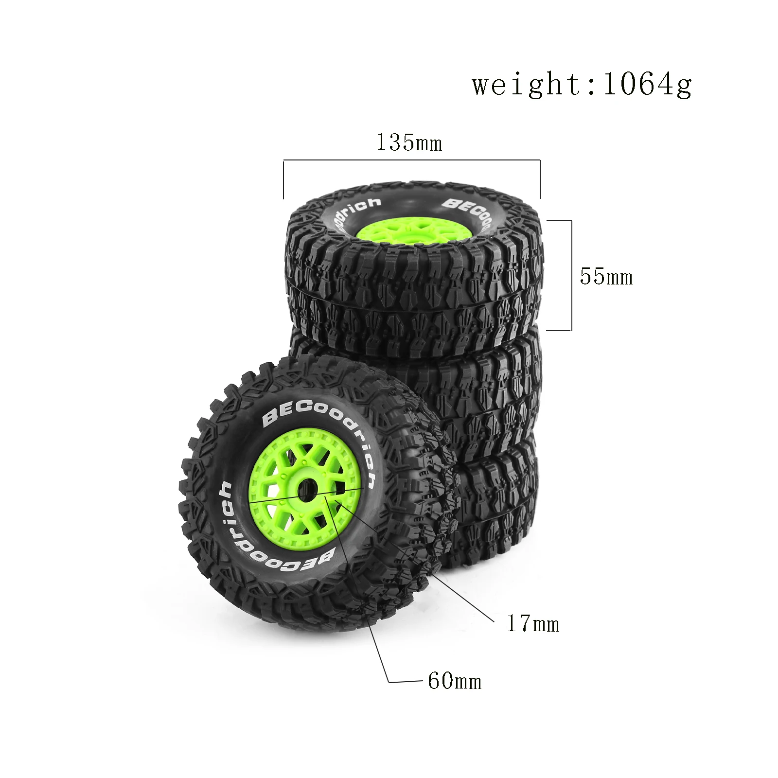 4pcs 1/7 1/8 RC Short Course Truck Buggy Tires and Wheels 17mm Hex for HSP TRAXXAS UDR 85086-4 ARRMA Mojave YK4072 DF7